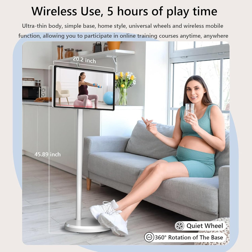 OFD 21.5 Inch 2nd Gen Portable TV on Wheels 1080P,100%sRGB,6+128GB Storage,Android 15 OS Touchscreen RollingTV with 13MP Webcam,Remote Control,Wireless Projection,6000 mAh Battery,EDLA-Certified,White