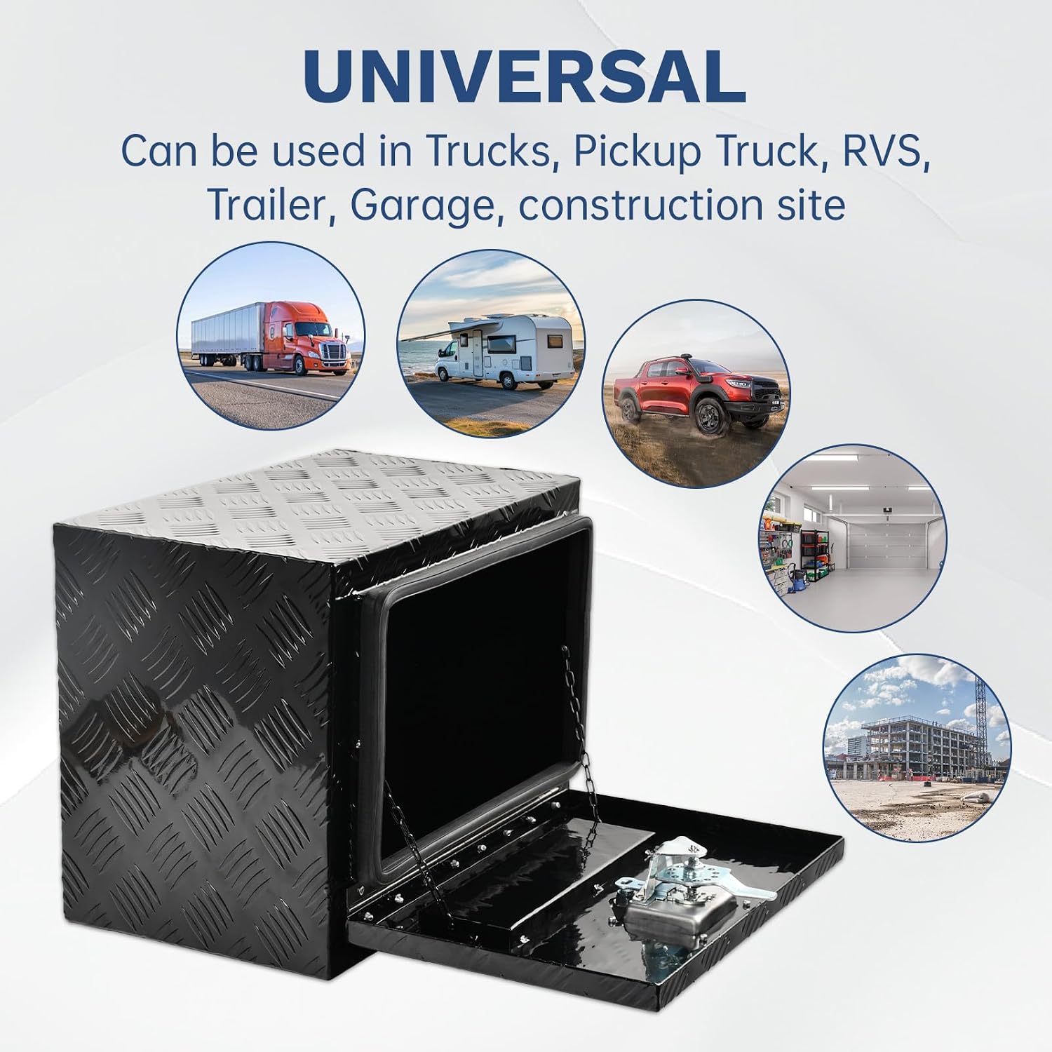 SSN 18'' Heavy Duty Aluminum Underbody Truck Box with T-Handle Latch,18 x 12 x 14 Inch Truck Trailer Underbed Tool Box with 5 Bar Tread Black for Storage and Organization.