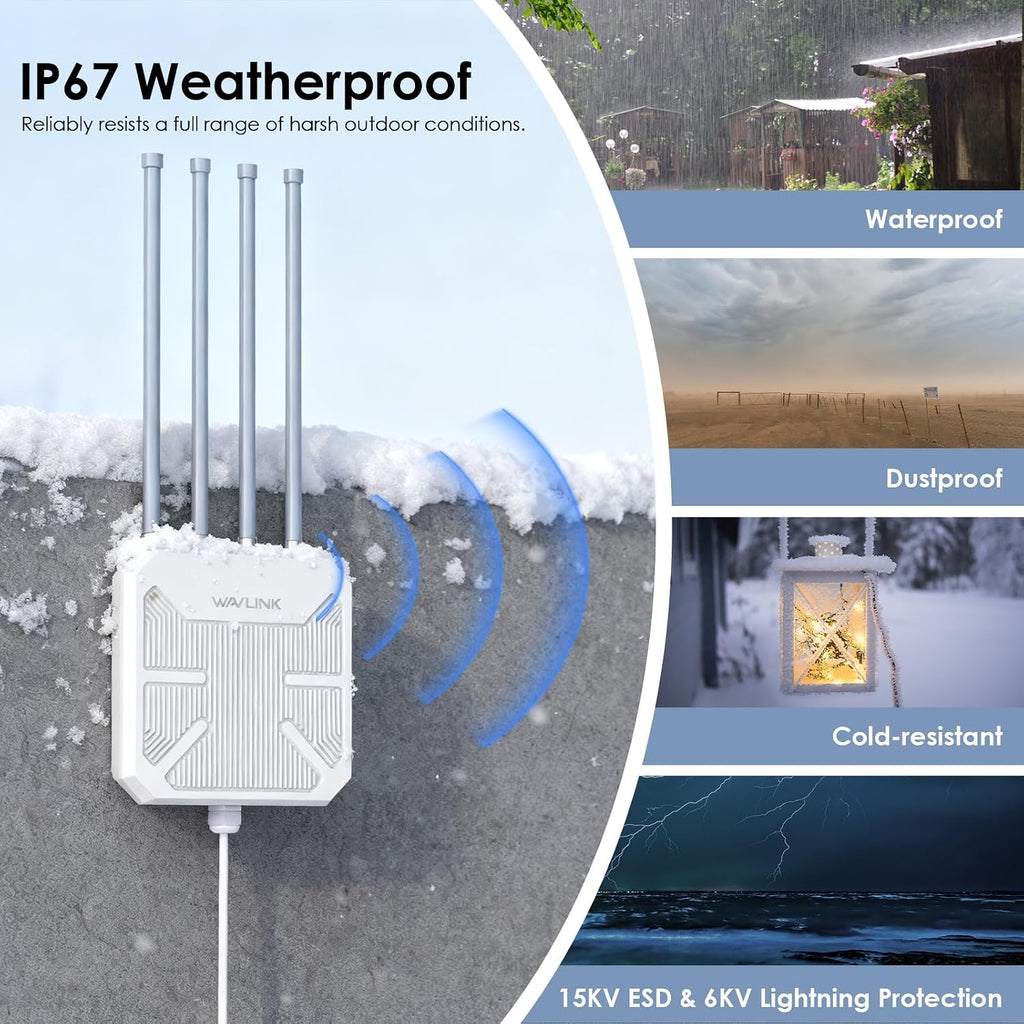 WAVLINK 2026 AX3000 WiFi 6 Wireless Outdoor Wireless Access Points, Long Range Outdoor WiFi with Dual Band/PoE/IP67/600mW of Power/Up to 256 Devices for Parties, Farm, Work with Starlink