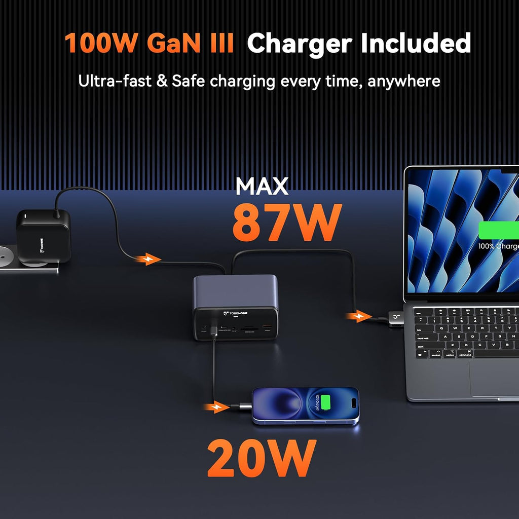 TobenONE MacBook Docking Station Dual 4K@60Hz, 16-in-2 USB C Docking Station with 2 HDMI Ports, 7 USB Ports, 100W GaN Power Supply & 20W Charging, 2.5Gbps Ethernet, for Home & Office