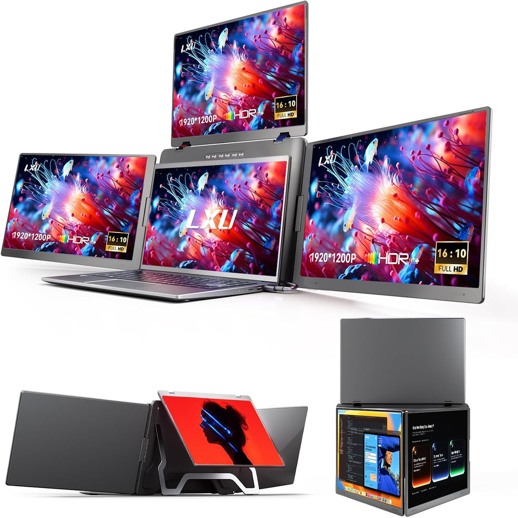 LXU Laptop Screen Extender, 1 Cable for 4 Screens (Quad Monitor), 14' 1200P WUXGA Portable Triple Extended Monitor for Laptop 12~17.3 Inch, Adaptive Top Screen, Solid Build, Driver Needed, S780