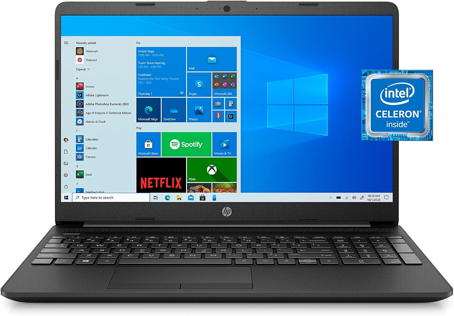 HP 15.6in FHD, Celeron N4020, 4GB RAM, 128GB SSD, Windows 10 Home in S Mode, Free one Year Microsoft Office, EROSEFLAMINGO Accessories, 15-dw1001wm