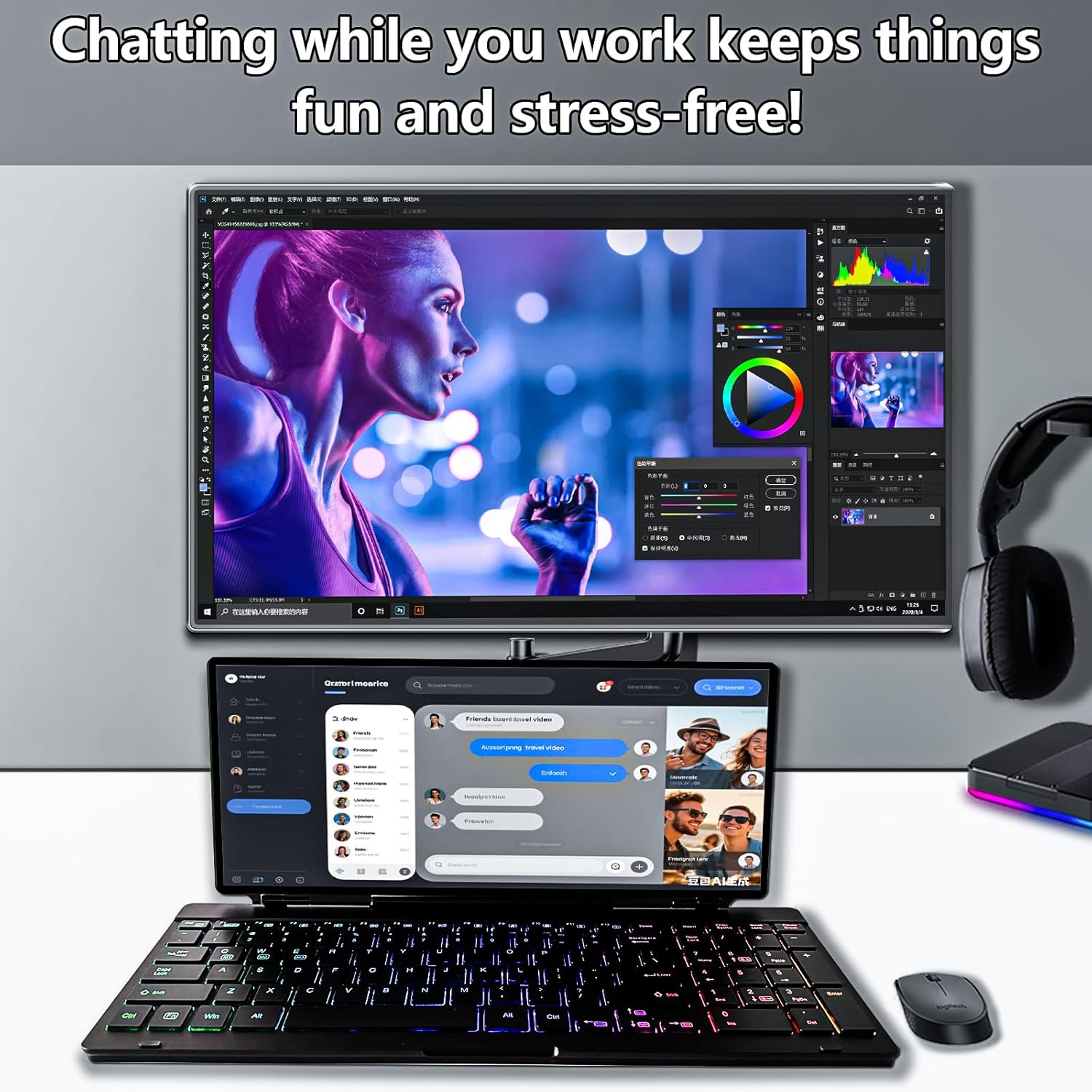 12.8' Portable Touchscreen Keyboard Monitor Stretched Bar Screen Extender with Silent Keyboard Foldable Mini RPi Display Type-C USB-A Monitor for Macbook Laptop Windows Desktop Mini PC (12.8 inch)