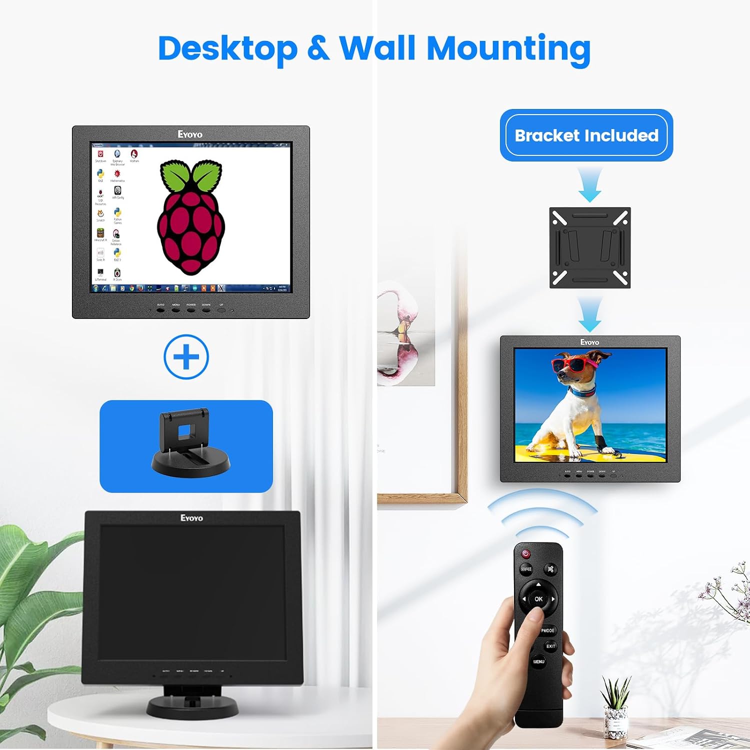 Eyoyo 12 Inch HDMI Monitor with BNC VGA AV HDMI Input 800x600 Portable 4:3 TFT LCD Mini HD Color Screen with Built-in Speaker