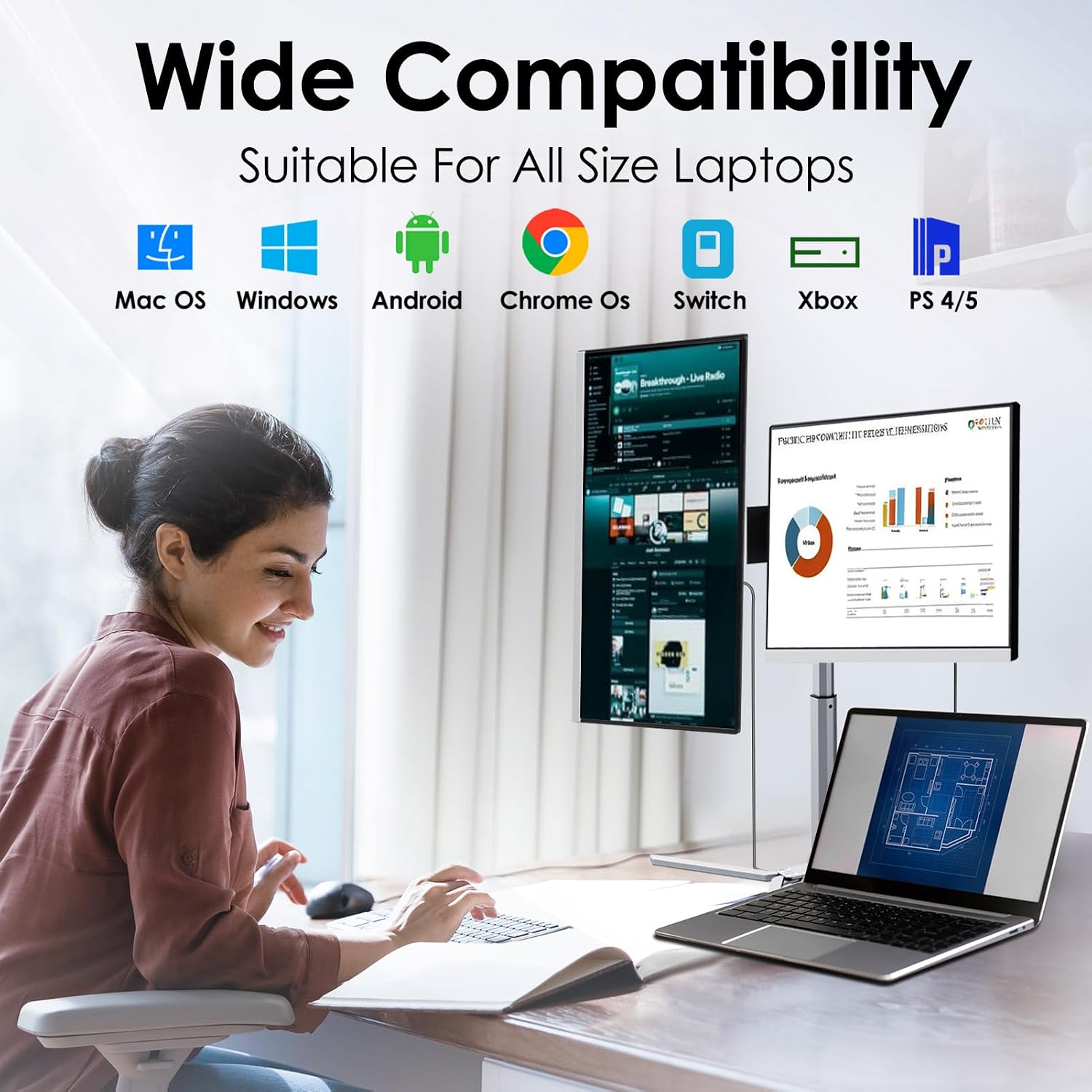 Redalf 15.6' FHD Portable Triple Monitor for Laptop, IPS Ultra-Thin Zero Frame, Compatible with Mac, Windows, Chrome, Fits All Size Laptops