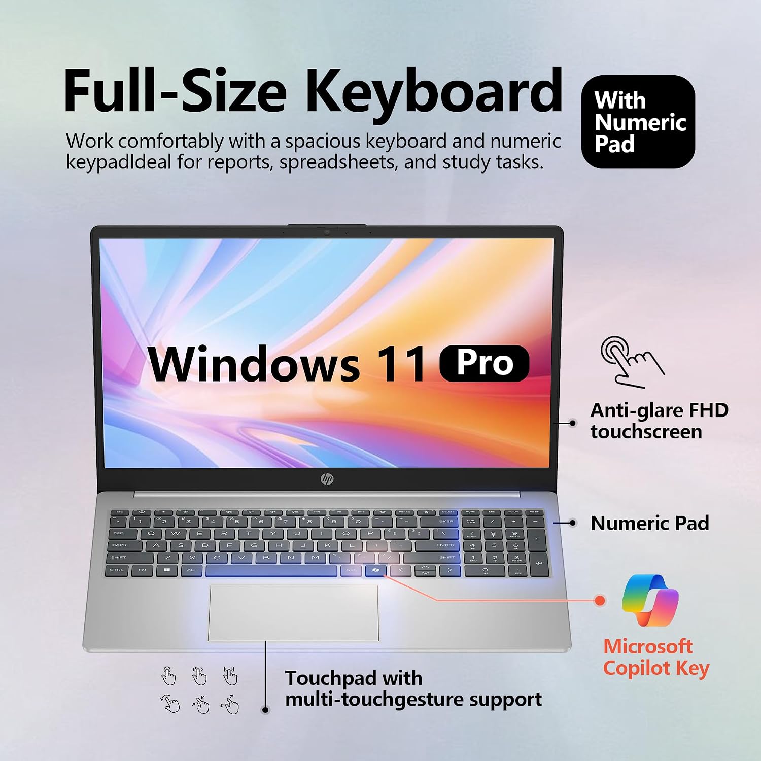 HP 15.6' FHD Touch Laptop,10 Core Intel i5 13th, 16GB RAM, 1TB SSD, Windows 11 Pro, Wi-Fi 6, Flagship Business Laptop Bundle with Docking Station – Natural Silver