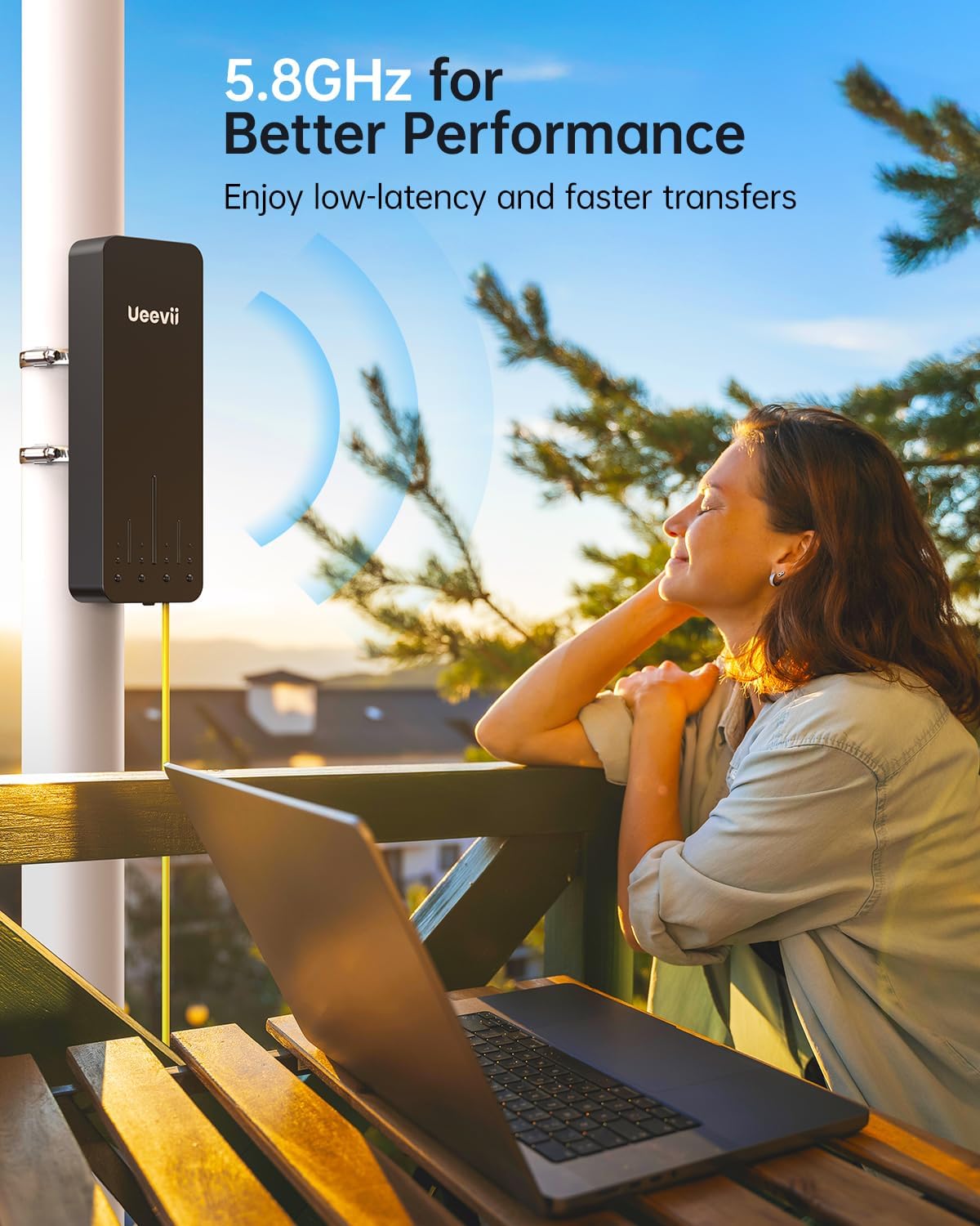 UeeVii Wireless Bridge Point to Point Outdoor | 5.8GHz WiFi Brigdge | 5KM Long Range | Dual 1000Mbps Ports | IP66 Weatherproof | 24V PoE Black for Barn/Farm/Shop