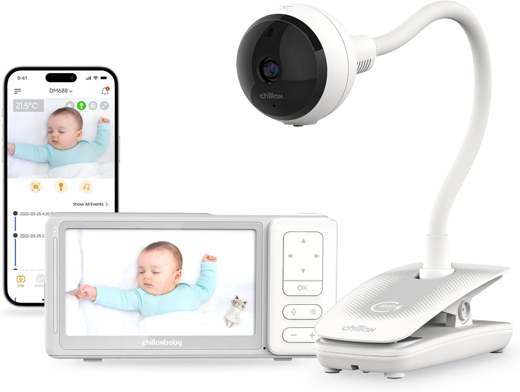 CHILLAX Giraffe Pro Portable Baby Monitor–Video Baby Monitor for Travel with Battery Base Stand,HD 1080p Camera and 5'Screen, Privacy Protection WiFi ON-Off Switch, Gooseneck Design, Night Vision