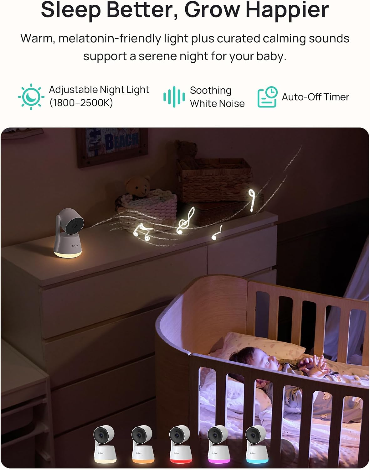 Dr.Care LumiView Smart WiFi Baby Monitor - 5' 1080P FHD & 2K Camera App Control, Privacy Mode, 5000mAh Removable Battery,Cry & Motion Alerts, HD Night Vision, RGB Night Light, Multi-User, 1279ft Range