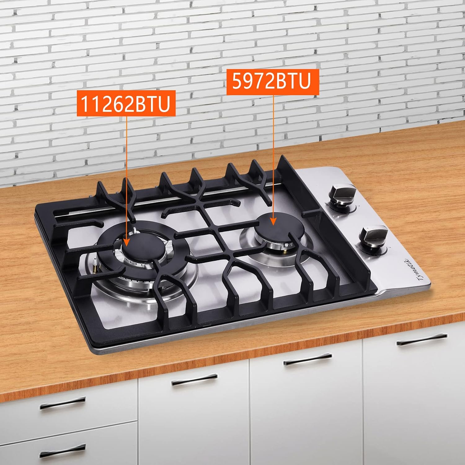 Bakysso Gas Cooktop 12 Inch, 2 Burners Gas Stovetop Built-in Stainless Steel Gas Stove Dual Fuel LPG/NG Convertible Gas Hob for RVs, Apartments, Outdoor, 12 Inch Stainless Steel