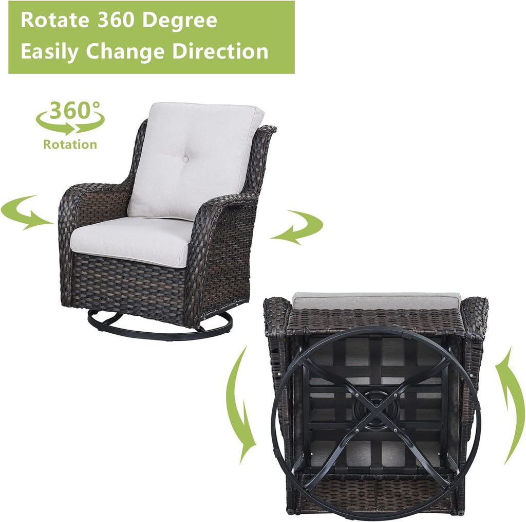 Rilyson Wicker Rocking Chair Swivel Chairs - 2 Piece Rocker Patio Chairs Set Rattan Rocking Chair for Outdoor Porch Deck Garden Backyard (Brown/Beige)