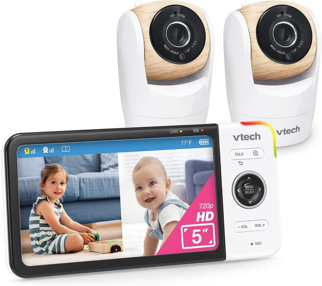 VTech VM928-2HD 5' 720p HD Display 2 Cameras Baby Monitor,110 Wide Angle View,Remote Pan-Tilt-Zoom,Night Vision,Up to 1000ft Range,Temperature Sensor,9 Soothing Sounds & Lullabies,2-Way Talk,No WiFi