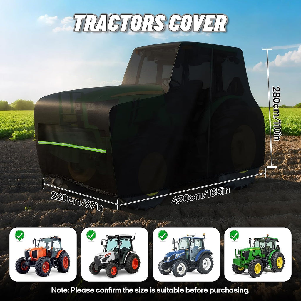 Large Tractor Cover Waterproof Heavy Duty, Fit Most Full Size Utility Tractors, 600D Oxford Tractors Cover for Snow Rain Dust Protection w/Air Vent & Reflective Strips (165'L x 87'W x 110'H)