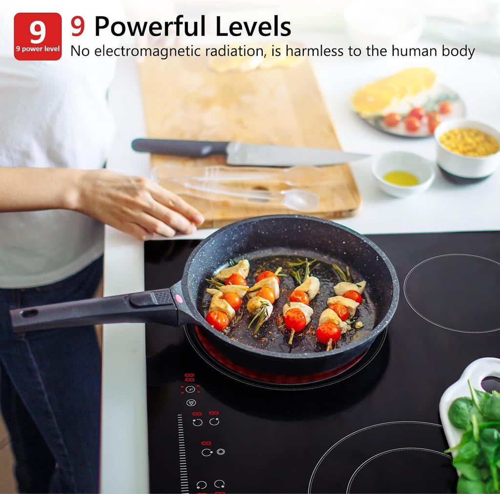 Electric Cooktop 30 Inch 5 Burner, 8200W Electric Stove Glass Ceramic Stove with 9 Power Levels,Timer Pause, Slide Touch Sensor Control, 220-240V Built-in Countertop Burners Cooker