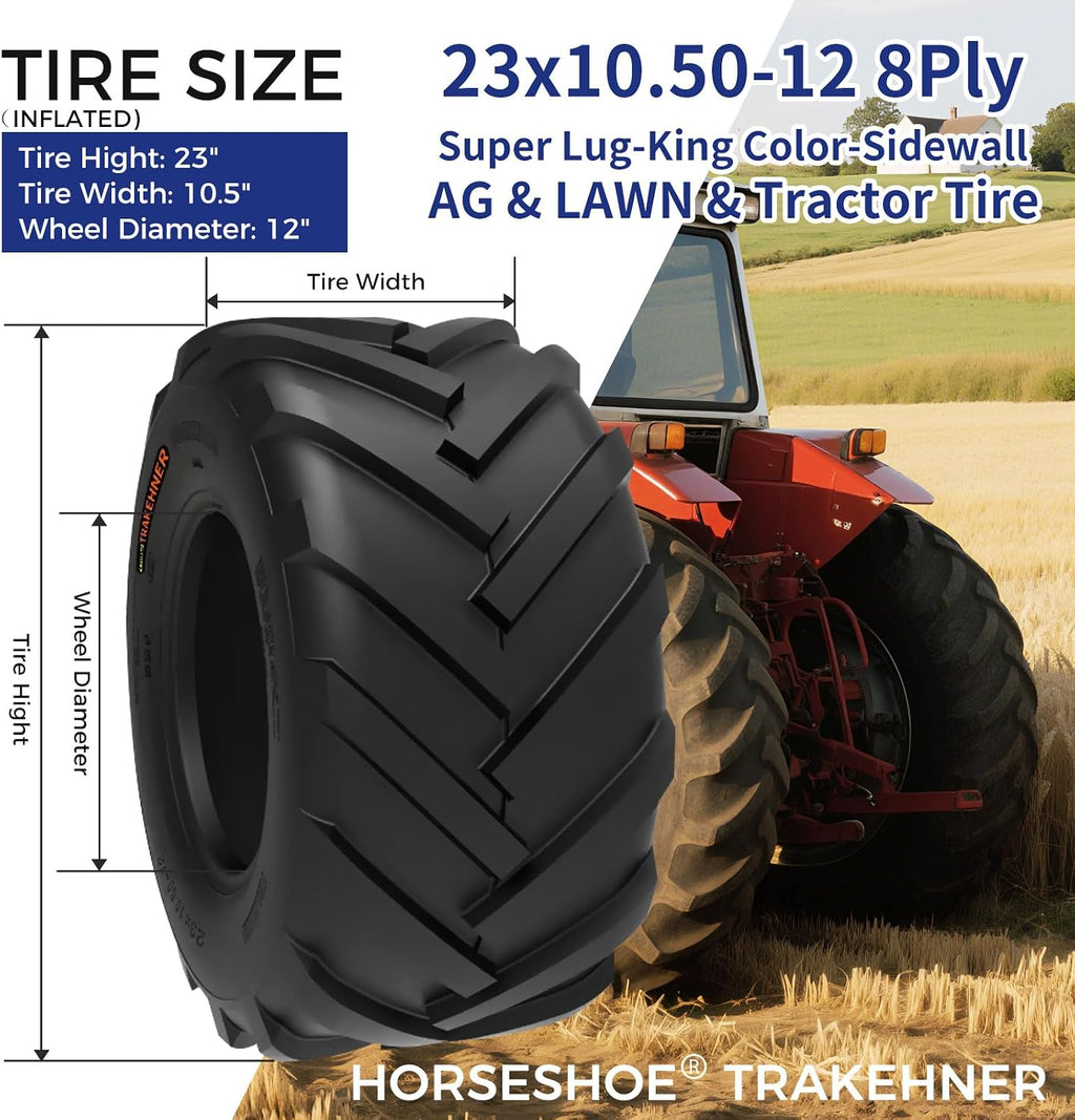 2 NEW HORSESHOE 23x10.50-12 8Ply Ditch Tiller Trencher AG Farm Garden Tractor Lawn Riding Super Duty Lug Tires Tubeless 23x10.5-12 ATV1 T148