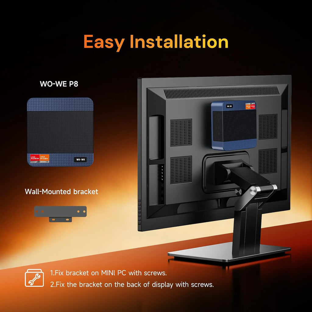 wo-we P8 MINI Gaming PC AMD Ryzen 5 7640HS (Upgraded 6600H/ 6800U) Mini Computer, AMD Radeon 760M 32GB RAM +1TB PCIe4.0 x4 SSD 6C/12T，Up to 8k， Triple Screen Display RJ45 LAN x2,Wi-Fi 6E/USB4/BT5.2