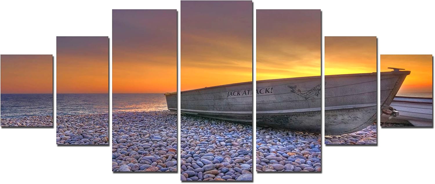 Startonight Huge Canvas Wall Art Boat On The Shore - Large Framed Set of 7 40' x 95'