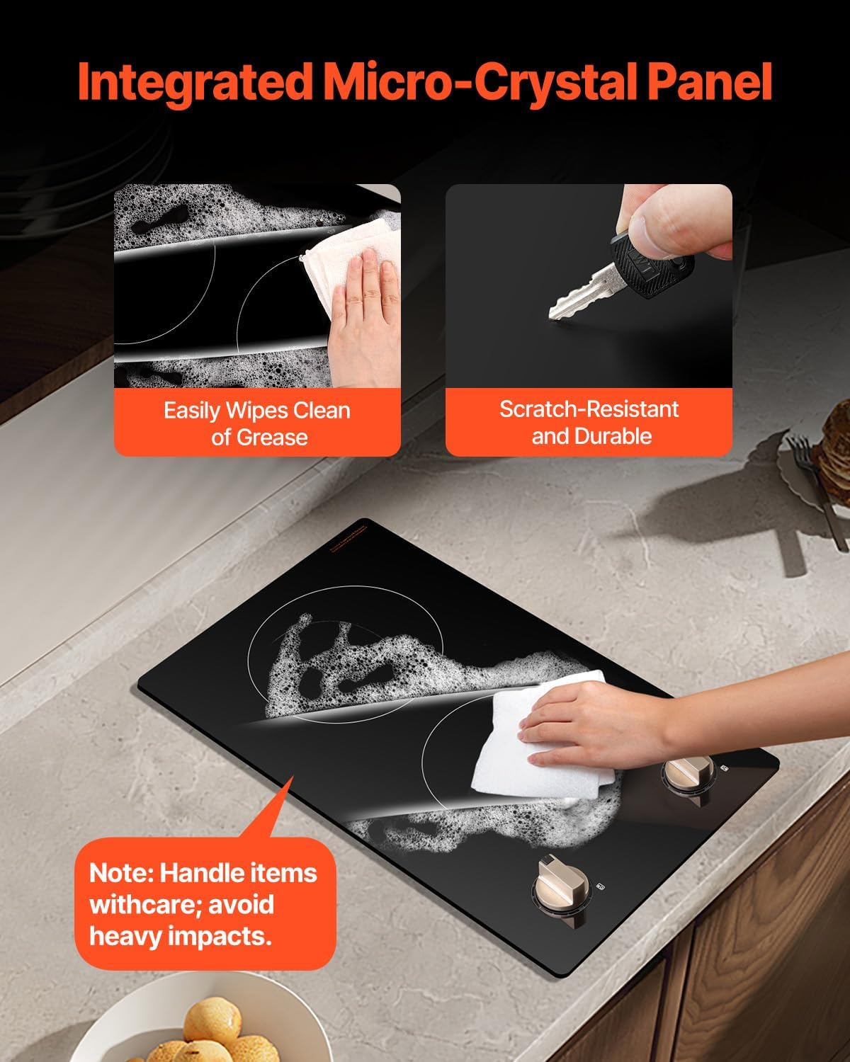 Happybuy 12 temperature settings Induction Cooktop - The Ideal Kitchen Essential! This 1800W electric countertop burner features 2 burners with knob control, providing a classic