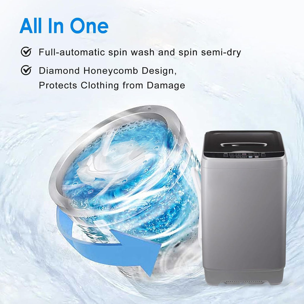 Washing Machine Washer Machine, 17.7lb/1.25cu.ft Washer Dryer Combo All In One (Semi-Dry) Apartment Dorms Laundry Compact Portable Gray, LED Display, 8 Water Levels, 10 Wash Programs