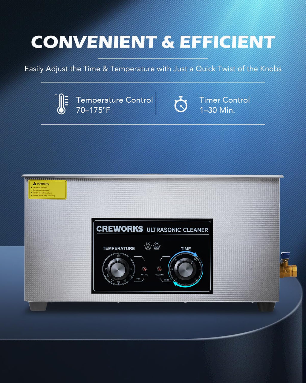 CREWORKS Ultrasonic Cleaner with Heater and Timer, 480W 22L Professional Ultrasonic Cleaning Machine, 5.8 gal Stainless Steel Cleaner with Knobs for Tool Jewelry Watch Glasses and More