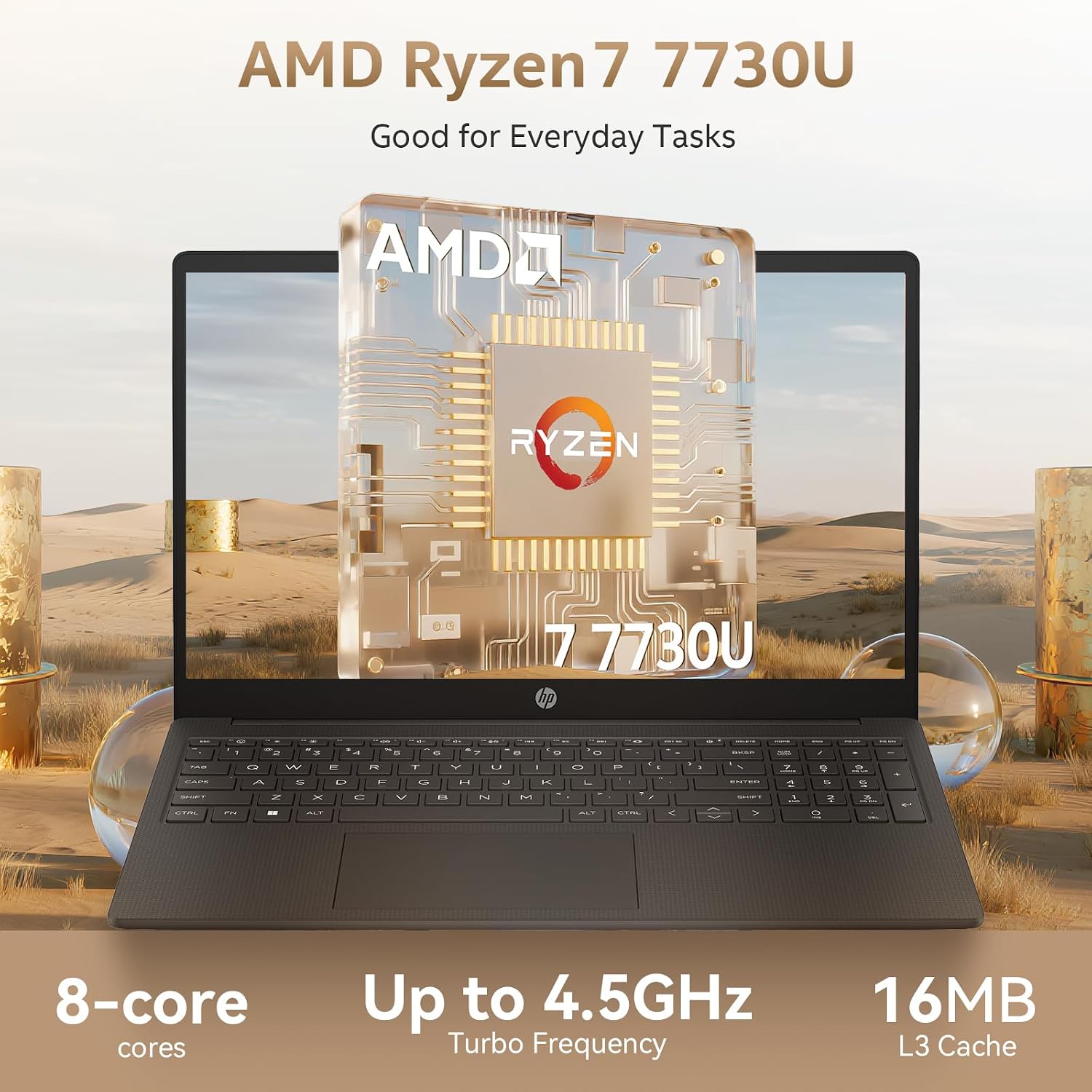 HP 255 G10 Business Laptop 15.6' FHD IPS Display, AMD Ryzen 7 7730U (8-Core), 32GB RAM, 1TB SSD, Windows 11 Pro, Copilot AI, WiFi 6, Bluetooth, Numeric Keyboard, with G255 Pro Accessory Kit Box