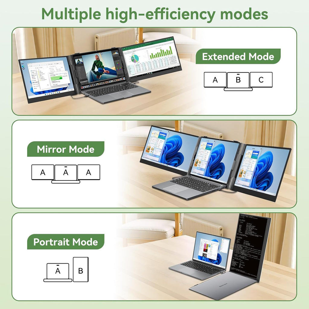 Blackview DCM8 Triple Laptop Screen Extender,15.6' 1080P FHD IPS Portable External Screen,Two Cable USB C Travel for 14-17'' Laptop,Plug & Play Compatible with Windows/Mac/Chrome OS/Mobile Devices