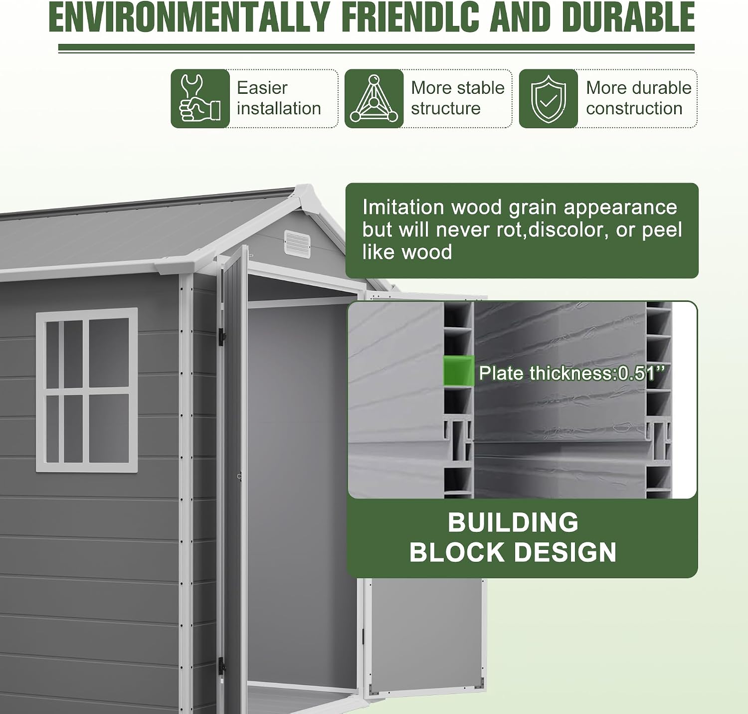 Resin Outdoor Storage Shed Kit Plastic Sheds Perfect to Store Patio Furniture, Garden Tools Bike Accessories, Beach Chairs and Lawn Mower, Grey (6x6 ft)