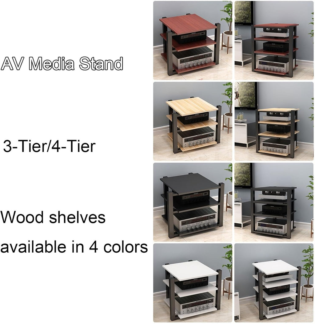 3/4-Tier Media Stand Modern AV Component Cabinet CD Player Stand Corner Audio Rack Tower Wooden Stereo Equipment Storage Cabinet for Home/Office/Theater,D-3-Tier