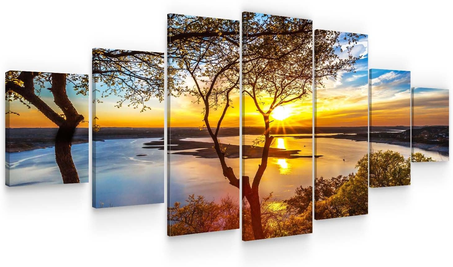 Startonight Huge Canvas Wall Art - Sunrise On The Lake Large Framed Set of 7 40' x 95'