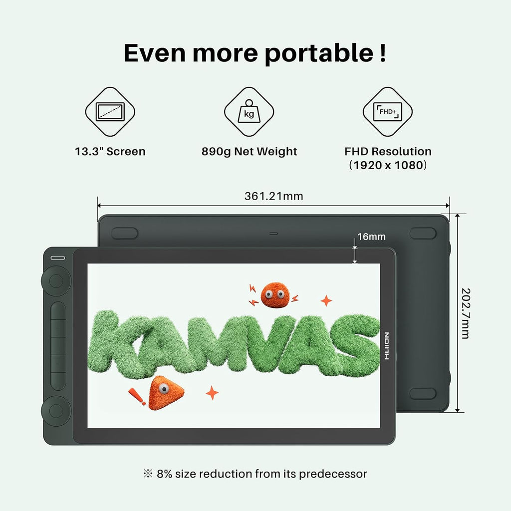 HUION Kamvas 13 (Gen 3) SE Drawing Tablet with Screen, 13.3' Full-Laminated Art Tablet, Graphic Tablet with Anti-Glare Canvas Glass, PenTech 4.0, 16K Pen Pressure for PC, Mac, Android