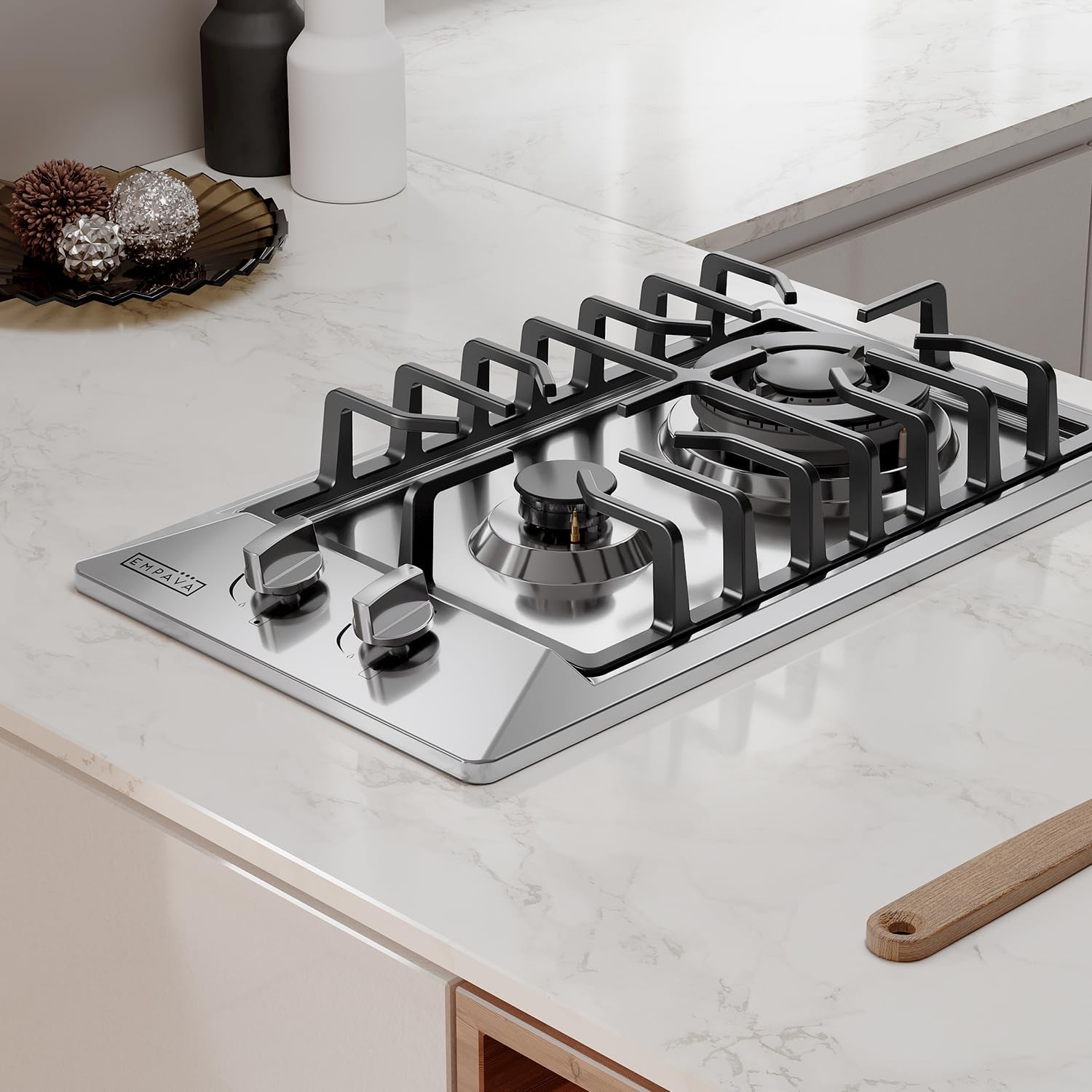 Empava 12' Gas Cooktop, Rv Stove Top, 2 Burner Italy SABAF Sealed, Cooktops, NG/LPG Convertible in Stainless Steel