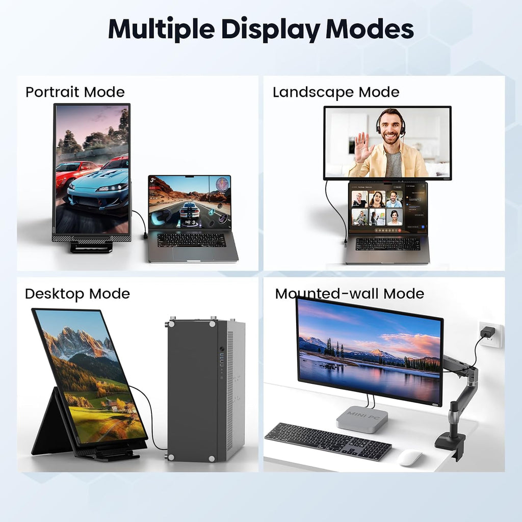 24' Large Portable Monitor Laptop Screen Extender 1080P FHD 100HZ IPS, Travel Monitor for Work Home Gaming, Landscape & Portrait Display, Compatible with Wins/Mac/Linux & MINI PC/PS5/Smart Phone