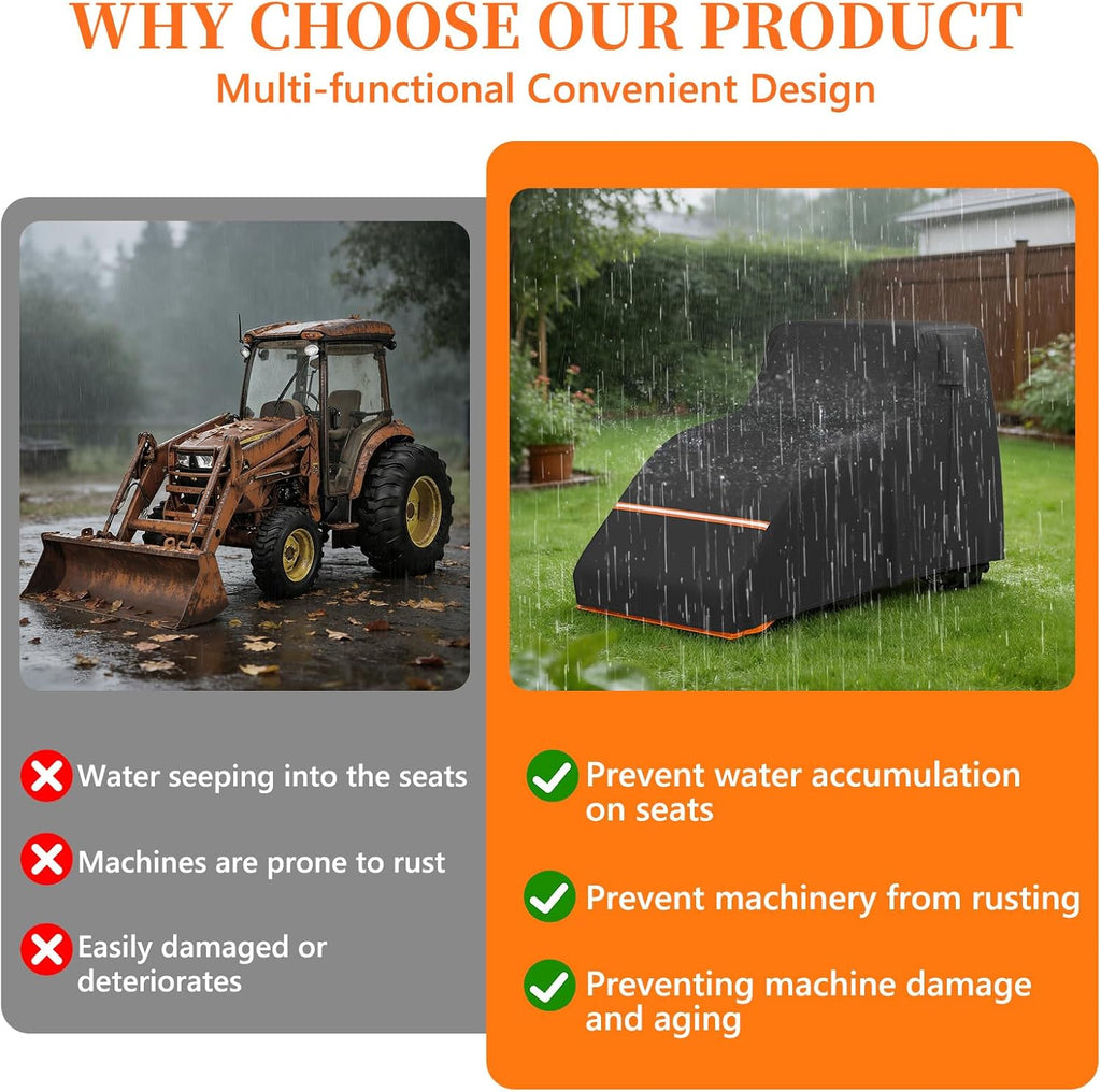 STARTWO Full Tractor Cover Waterproof Heavy Duty, Universal Fits Most Compact Utility Tractors with Cabin, UV Protection, Dustproof, with Air Vents & Reflective Strips,150 L x 75 W x 110 H in