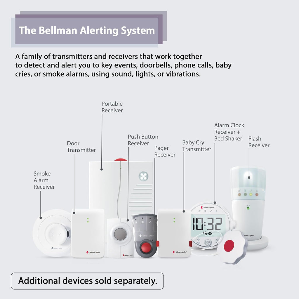 Bellman & Symfon Baby Cry Notification System with Alarm Clock Receiver and Bed Shaker – Non-WiFi Baby Monitor Device – Multi-Sensory Vibration, Light Alarm – Ideal for Deaf and Hard of Hearing