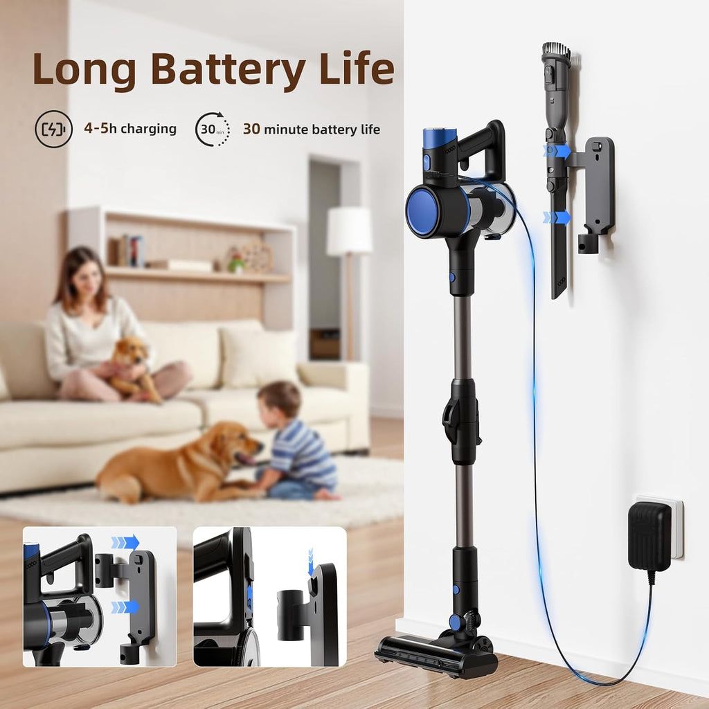 COWSAR Cordless Stick Vacuum Cleaner, Bagless Lightweight Stick Vacuum for Carpet and Floor, 8-in-1 Rechargeable Wireless Powerful Suction Vacuum Cleaner for Home, Blue