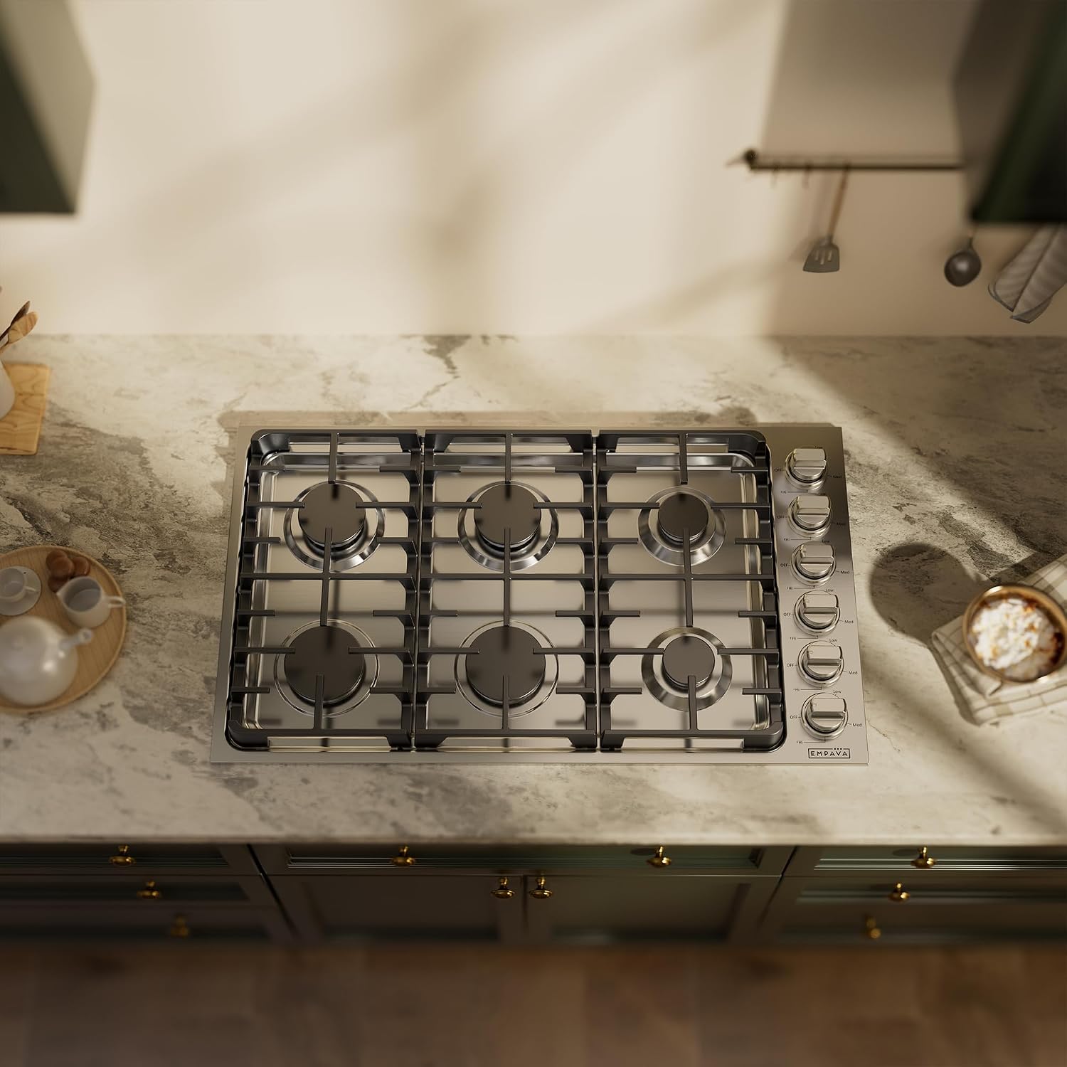 Empava 36 Inch Gas Cooktop with 6 Sealed SABAF Burners, Stainless Steel Built-in Stove Top, LPG/NG Convertible, Auto Electric Pulse Ignition, Flame Failure Protection