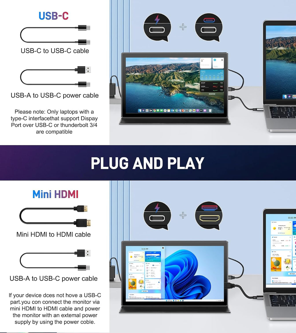 10.1 Portable Touchscreen Monitor - 1920×1200 FHD IPS 16:10,100% sRGB 1500:1,10-Point Touch Diaplay with Speaker HDMI USB-C VESA Magnetic Case for Travel Mac PC Xbox PS4/5 Loptop Phone(dark black)