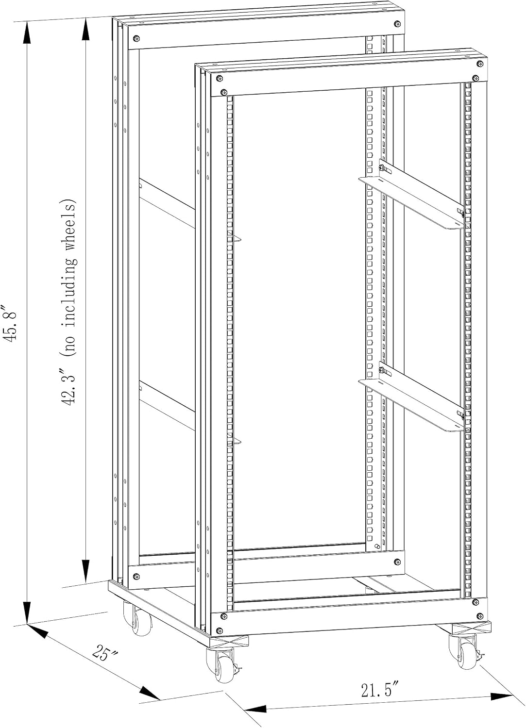 22U 4 Post Open Frame 19inch Server/Audio Steel Rack 24inch Deep Aluminum UL Certified