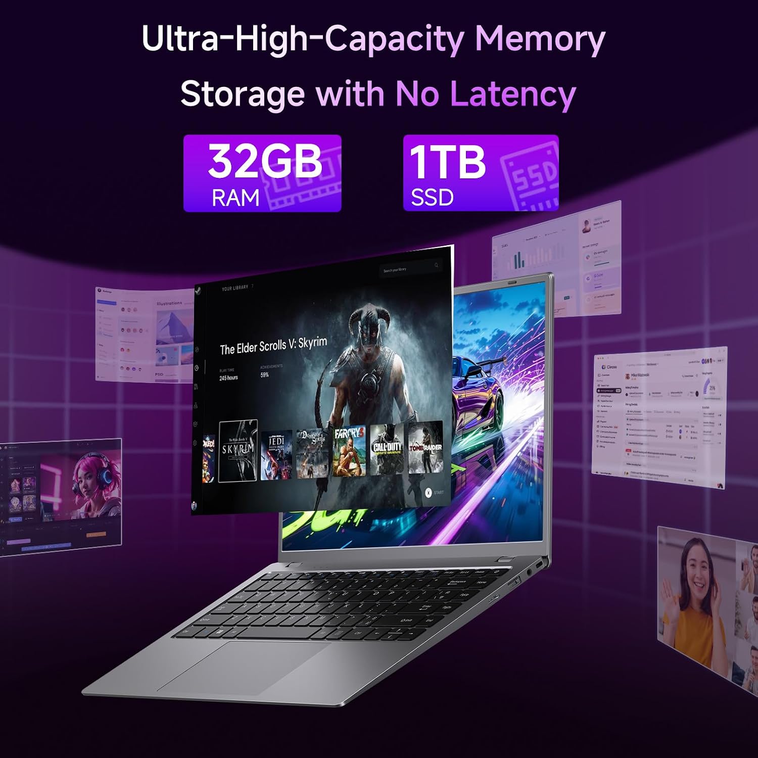 Laptop 32GB RAM 1TB SSD, Gold Pentium Processor (Up to 3.4GHz), 14 Inch IPS FHD Display, 38WH, USB3.2, Type-C, HDMI, WiFi 5, Win11 Laptop, Notebook Laptops for Business and Students