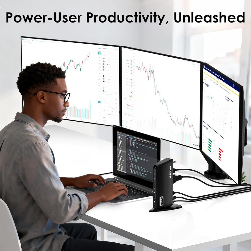 Displaylink Docking Station, WAVLINK 12-in-1 Triple Monitor Docking Station for Mac (DisplayLink Driver Required)/Windows/Chrome, 4K HDMI, 2K HDMI, 2K DVI, Gigabit Ethernet, 6X 5Gbps USB A/C, Audio