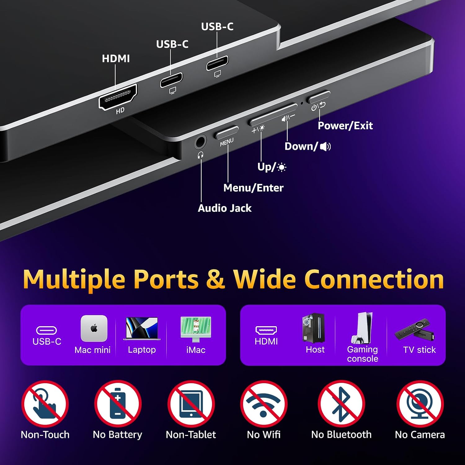 cocopar Portable Monitor 18.5 Inch 2K QHD 120Hz 120% sRGB Travel Monitor with Speaker HDMI USB-C Second Screen for Laptop MacBook Surface PC Xbox PS4/5, VESA Mountable, with Kickstand