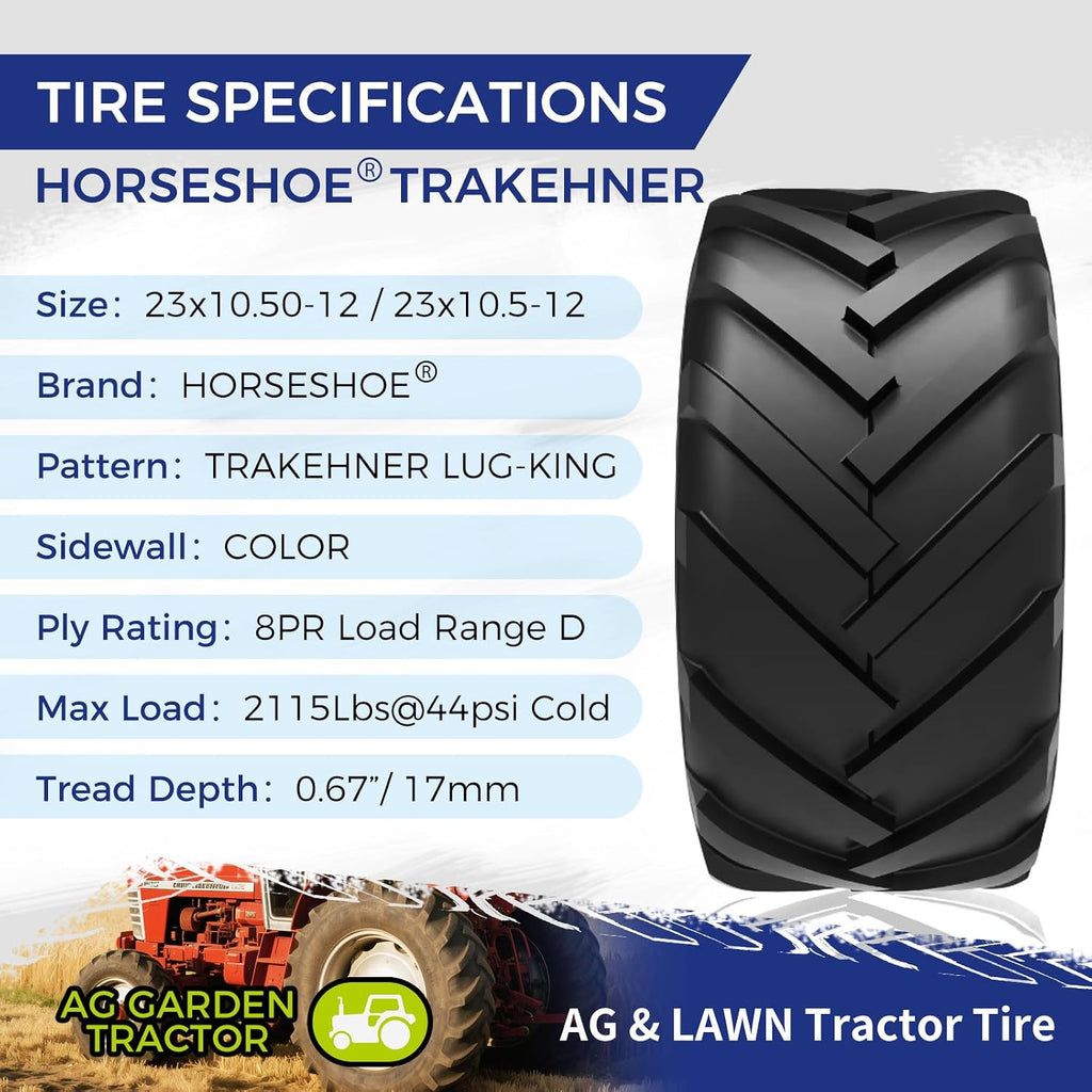 2 NEW HORSESHOE 23x10.50-12 8Ply Ditch Tiller Trencher AG Farm Garden Tractor Lawn Riding Super Duty Lug Tires Tubeless 23x10.5-12 ATV1 T148
