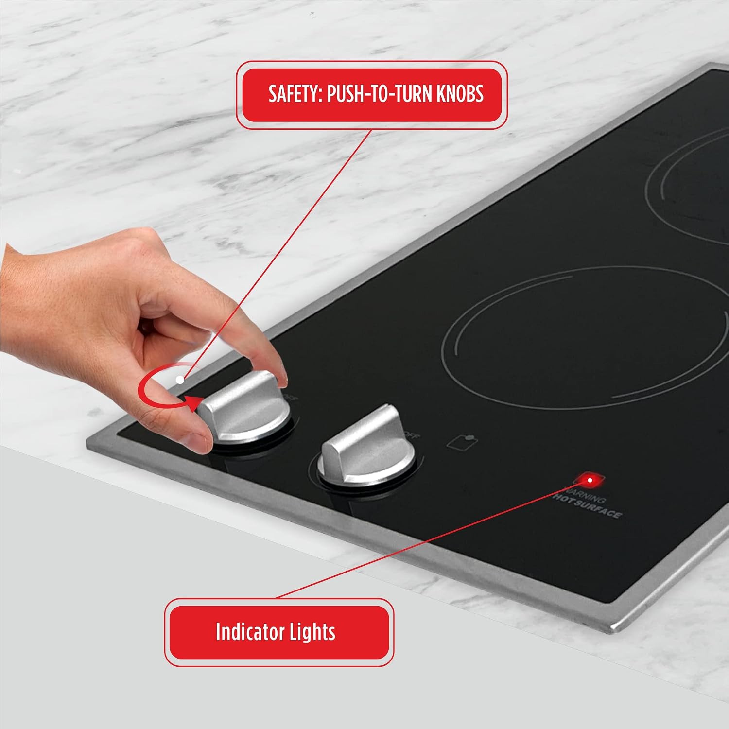 Summit CR2B12ST 12' Wide 115V 2-Burner Radiant Cooktop, Black Ceramic Glass, 1400W, ADA Compliant, Safety Heat Indicator, Easy to Clean, Cord Included, Hotel Suites, Extended Stay, Apartments, House