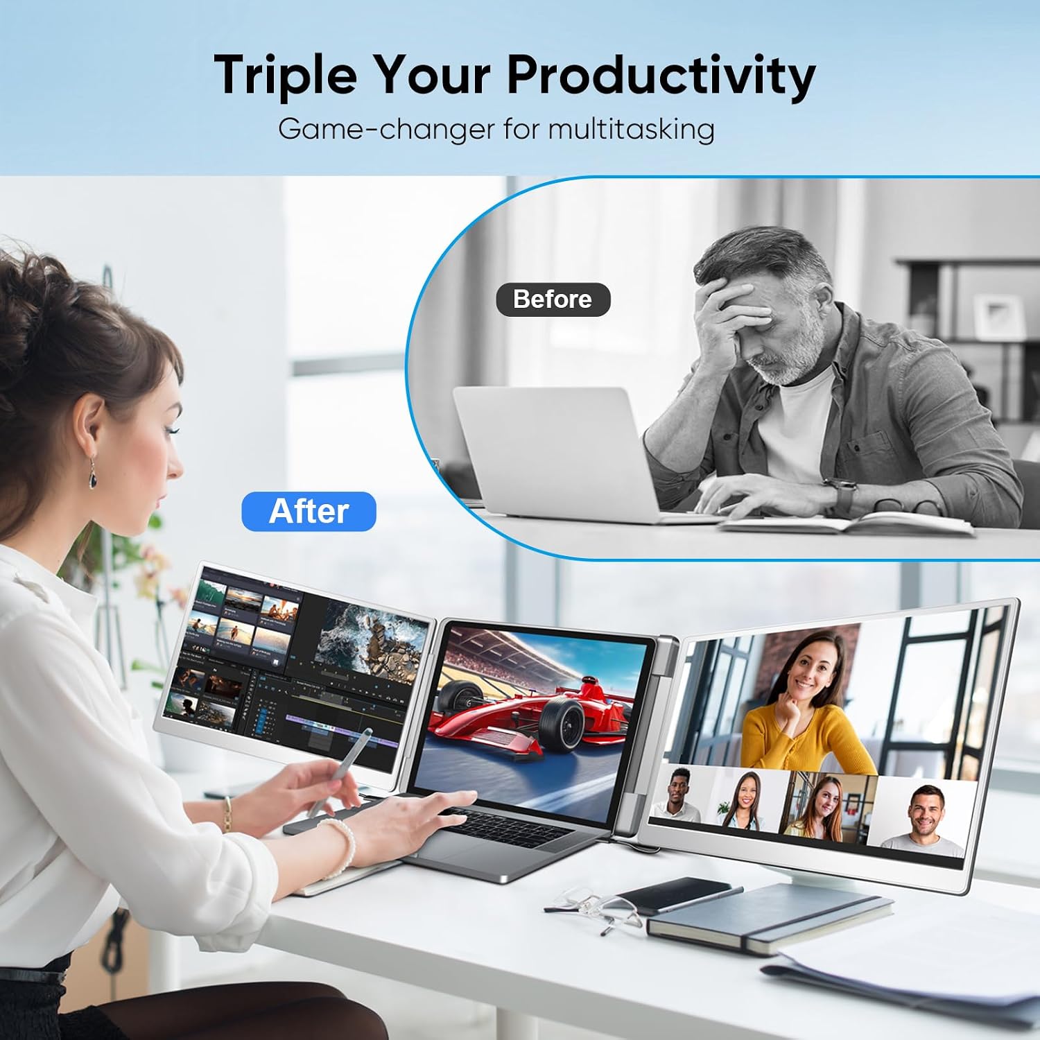 LXU 16' Laptop Screen Extender, 1200P 16:10 IPS Laptop Monitor Extender, Portable Extended Monitor for Laptops 12~18.5', Monitor Extension for Windows, MacBooks(Not for M1 M2 M3), No Driver Needed