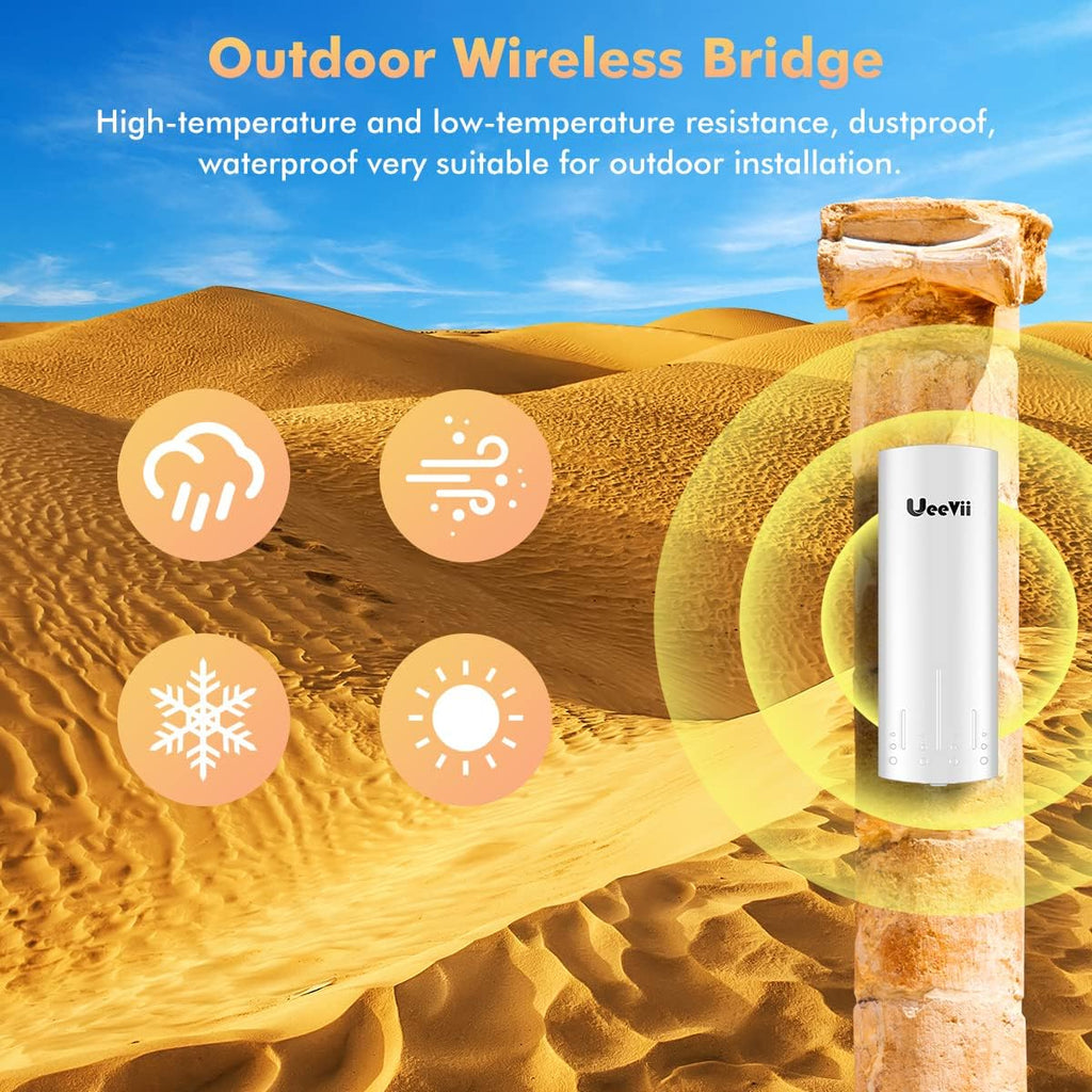 Wireless Bridge Point to Point Outdoor: UeeVii CPE450 5.8G 3Km Long Range Wi-Fi Bridge for Extend Network to Barn and Surveillance Range - Work with Starlink, 14dBi MIMO Antenna,48V POE Powered, 2pcs