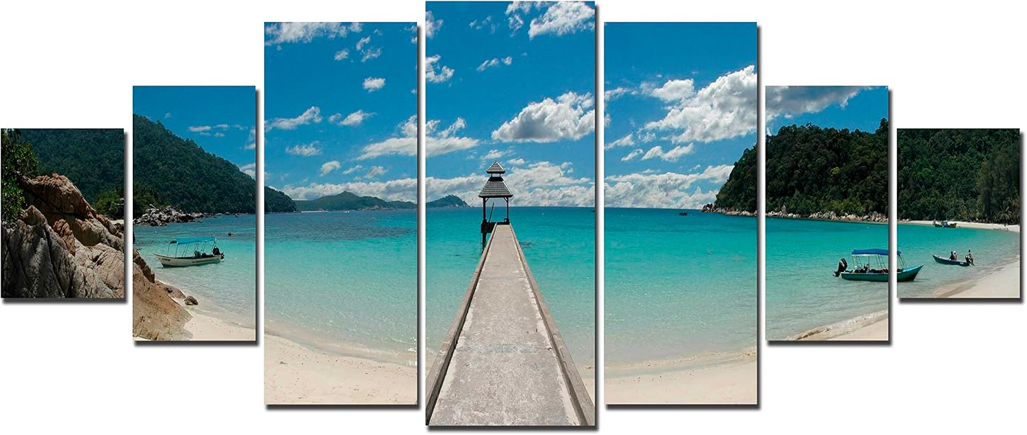 Startonight Huge Canvas Wall Art Summer Bridge Beach II - Large Framed Set of 7 40' x 95'