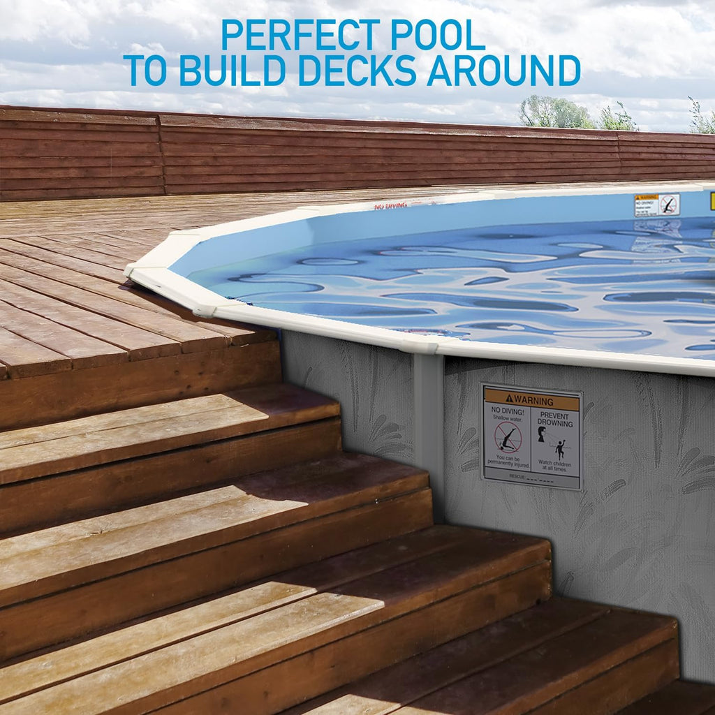 Hollowell Industries - Manufacturers of Doughboy Pools, 15' x 10' Oval Swimming Pool Above Ground, 52' Deep with Skimmer - Hard Sided Steel Wall Pool, Brush Stroke Design - Made in USA