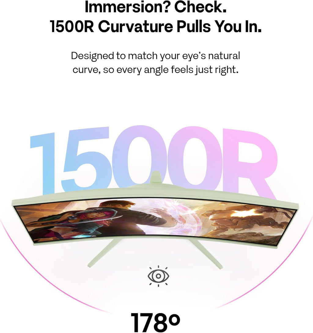 Pixio PXC248 Wave Mint Green 24 inch 200Hz Refresh Rate FHD 1080p Resolution 1500R Curve Fast VA Panel 1ms GTG Response Time Adaptive Sync HDR Curved Gaming Monitor
