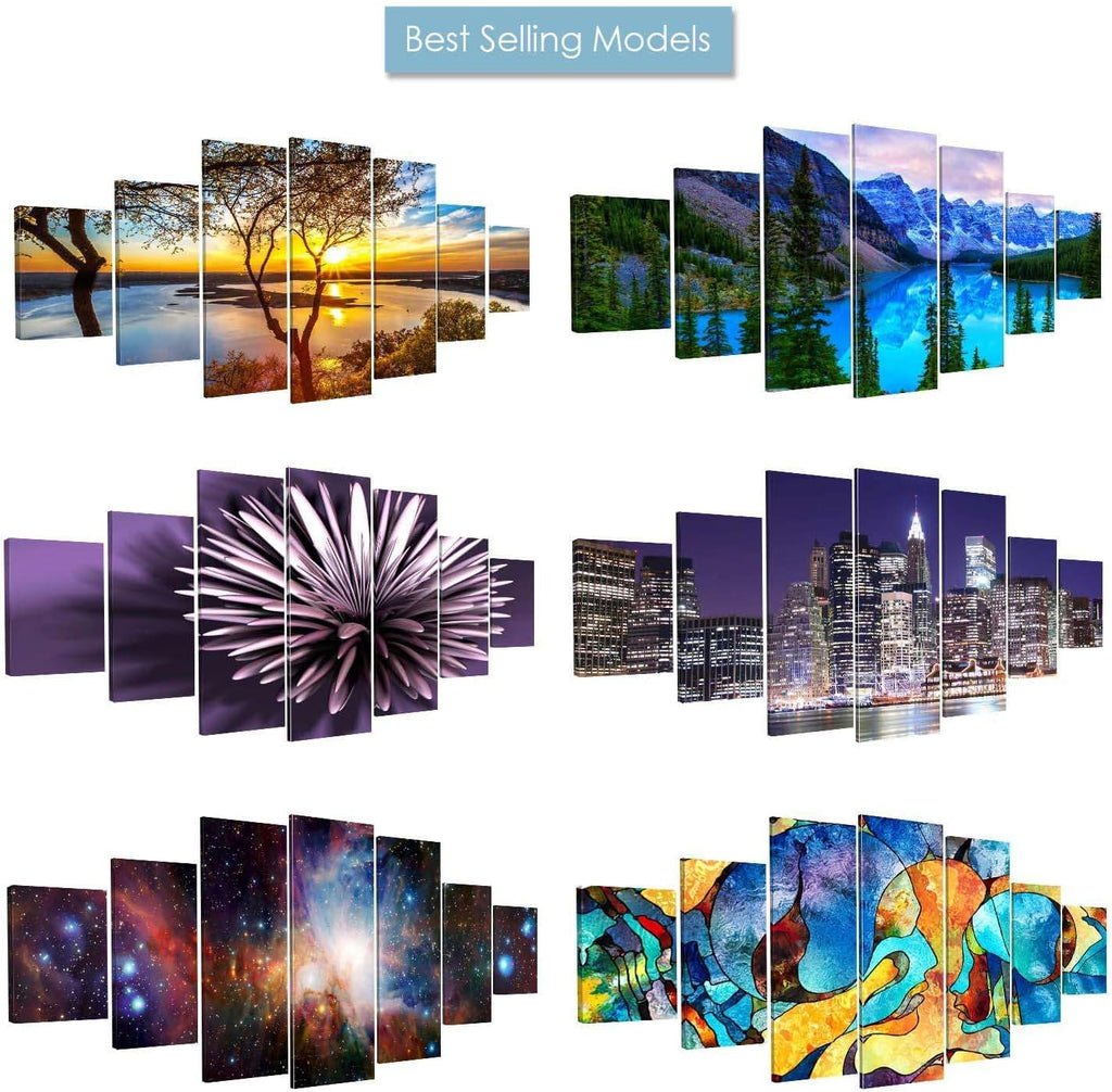 Startonight Large Canvas Wall Art Beach - A Boat at Sunset - Huge Framed Modern Set of 7 Panels 40' x 95'