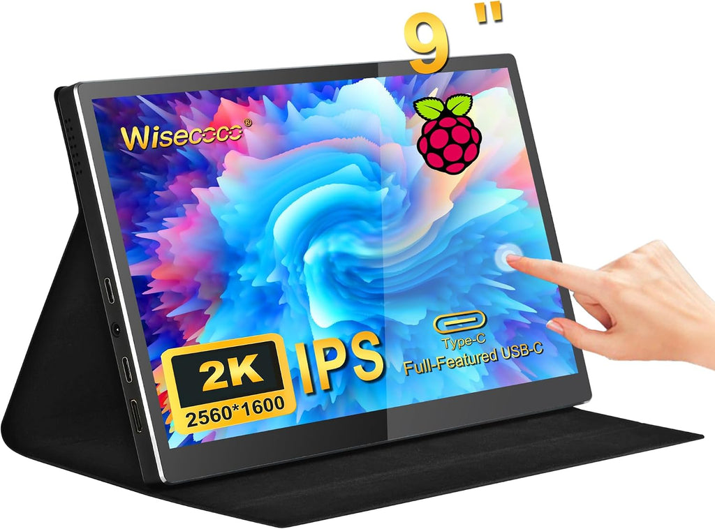 wisecoco Portable Monitor 9 inch 2K 2560 * 1600 IPS Touch Screen 73% NTSC USB C HDMI Secondary External Computer Laptop LCD Monitor for MacBook Pro Air PC Laptop Phone Xbox PS5